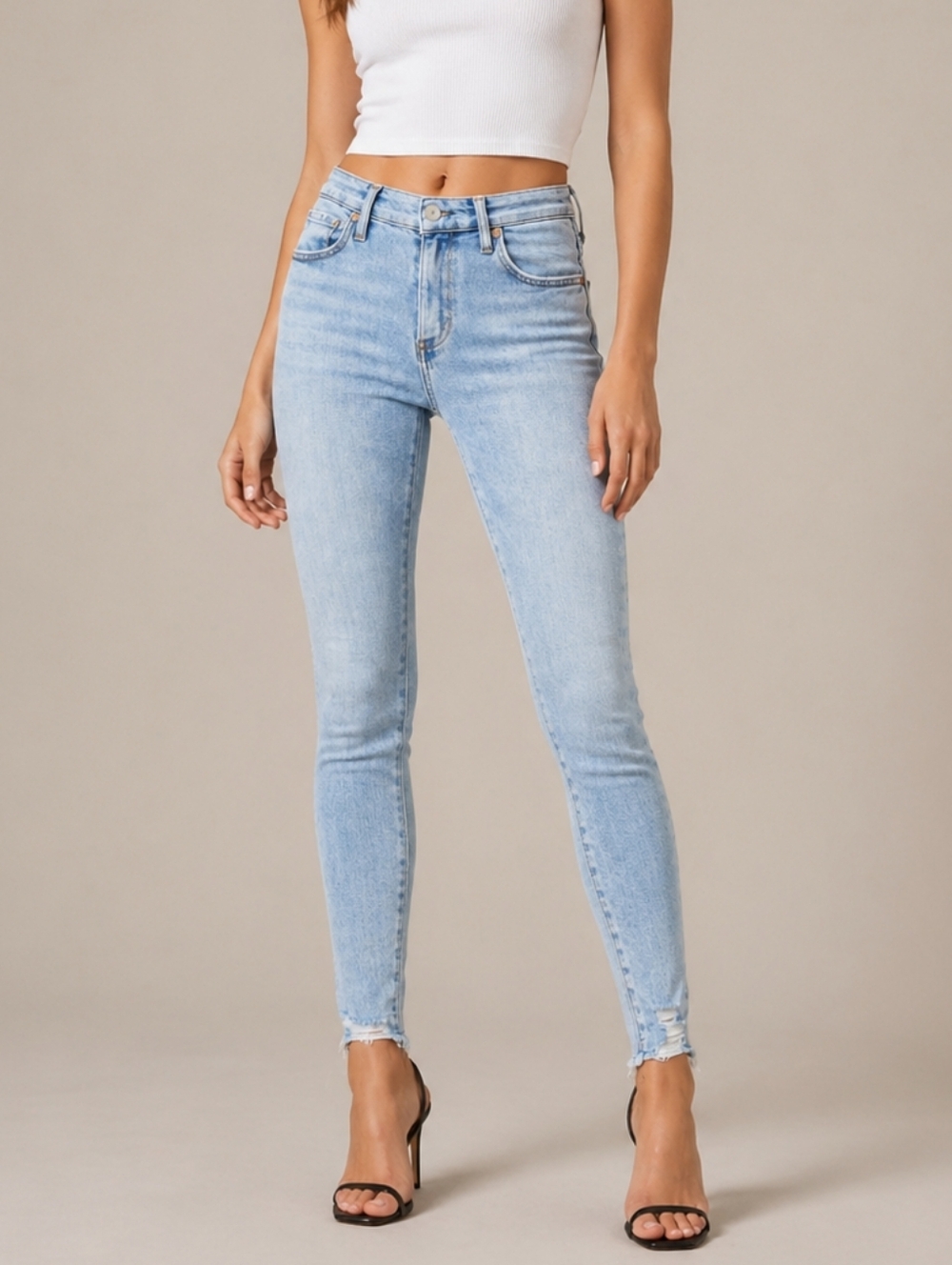 AGOLDE Sophie High Rise Skinny Jeans Scheme Blue Womens 26 Distressed Raw Hem